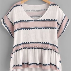 Contrast Print Pep Hem Blouse